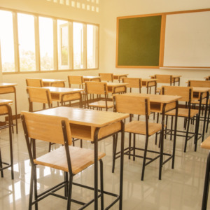 student desk in classroom
